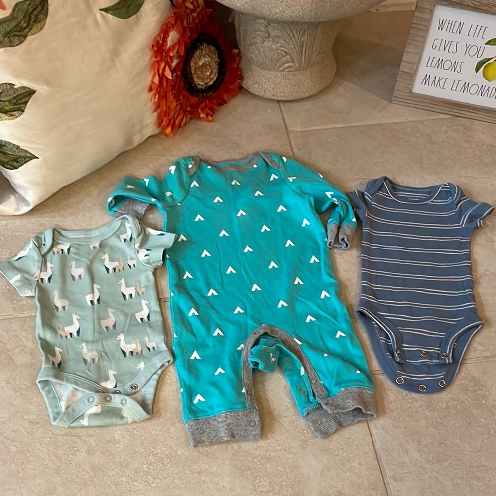 3 PCS Bundle Infants Newborn One Piece Onesies - Blue and Gray Great Condition